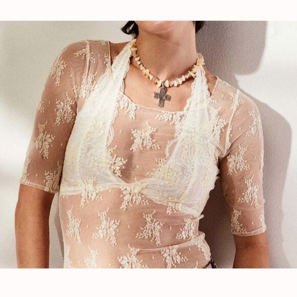 Free People Tops - Free People Sheer Floral Lace Top